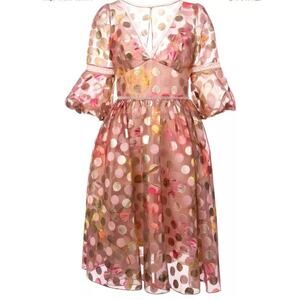 Marchesa Notte V Neck Bubble Sleeve Cocktail Dress In Blush Size 4 Polka Dot